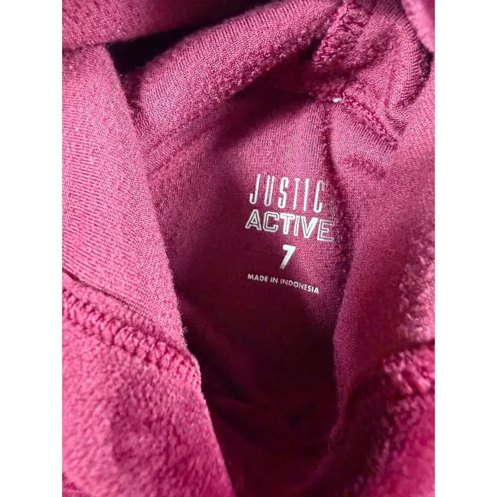 Justice Active Girls Velour Dance Hoodie Jogger Set Burgundy Gold Glitter Size 7